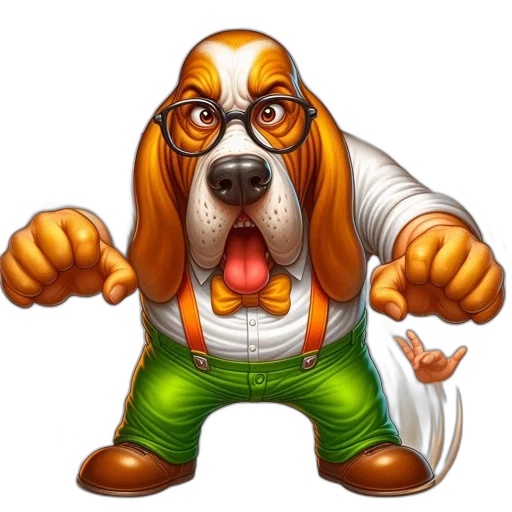 staff, animal, concept art, cartoon, photorealistic, comic book art, basset, hound transparent PNG cut-out