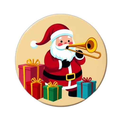 small, round, magnet, cartoon, image, santa, claus, playing transparent PNG cut-out