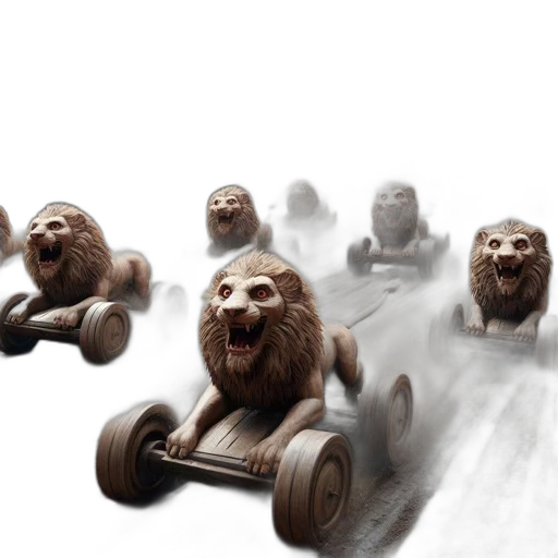 concept art, 3d render, photorealistic, fantasy art, fantastical, setting, four, lion-like transparent PNG cut-out