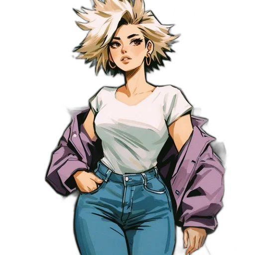 jacket, staff, hair, dress, concept art, pixel art, watercolor, anime transparent PNG cut-out