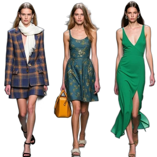 dress, earth tones, green, colorful, collage, fashion, images, featuring transparent PNG cut-out
