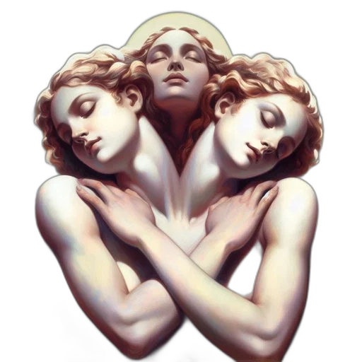concept art, photorealistic, fantasy art, oil painting, pastel, three, interconnected, women transparent PNG cut-out