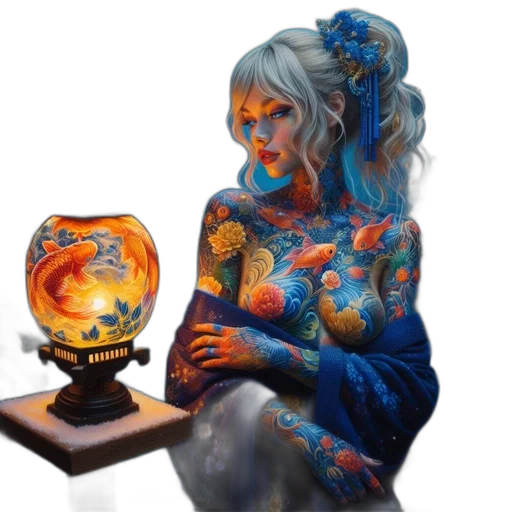 mask, jewelry, fantasy art, photorealistic, oil painting, concept art, fire, underwater transparent PNG cut-out