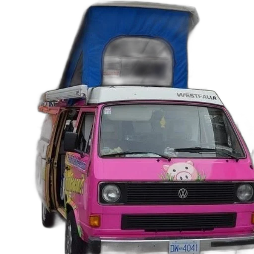 car, pink, volkswagen, van, pig, front, tent, top transparent PNG cut-out