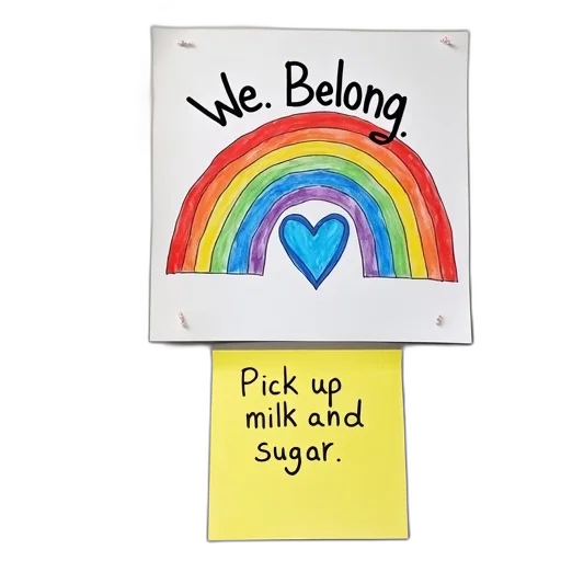 colorful, hand-drawn, picture, rainbow, heart, center, displayed, refrigerator transparent PNG cut-out