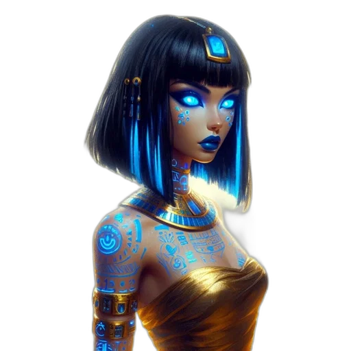 jewelry, robot, fantasy art, concept art, cyberpunk, comic book art, neon lights, blue transparent PNG cut-out