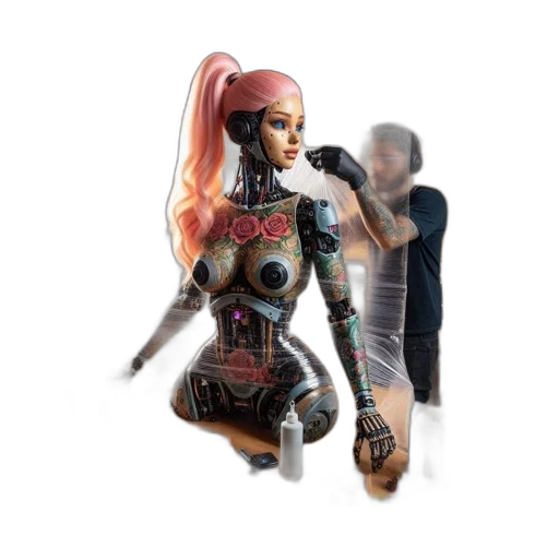 robot, weapon, staff, concept art, 3d render, cyberpunk, fantasy art, outer space transparent PNG cut-out