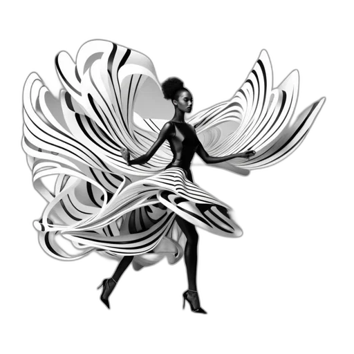 dress, hair, mask, concept art, fantasy art, pixel art, comic book art, monochrome transparent PNG cut-out