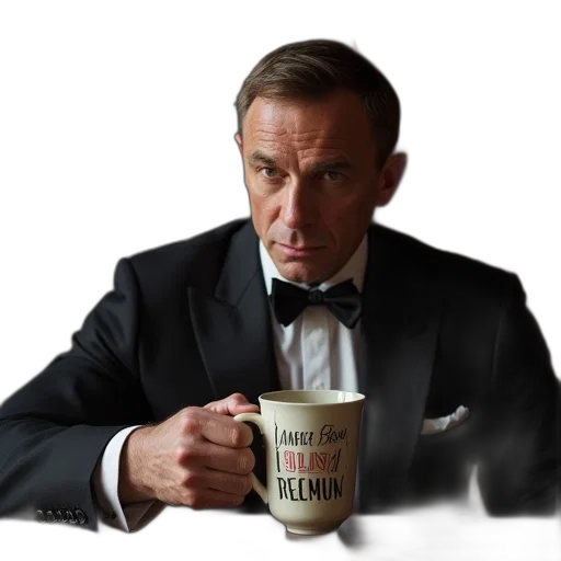 photorealistic, james, bond, russia, love, mug transparent PNG cut-out
