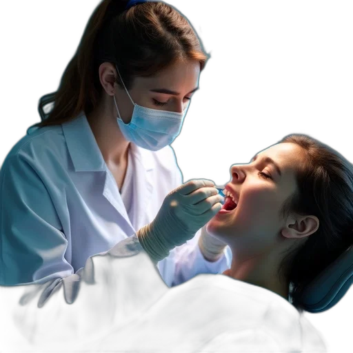 face, mask, staff, photorealistic, 3d render, dental, professional, examining transparent PNG cut-out
