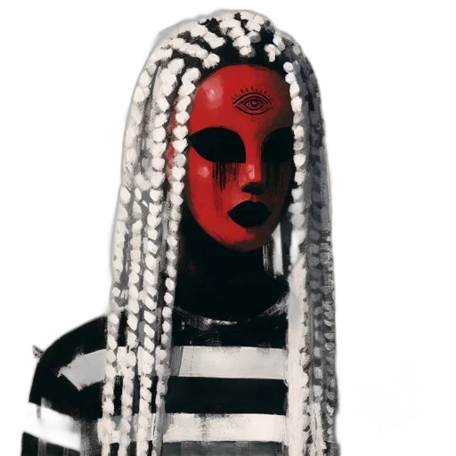 mask, face, hair, creature, concept art, 3d render, photorealistic, comic book art transparent PNG cut-out