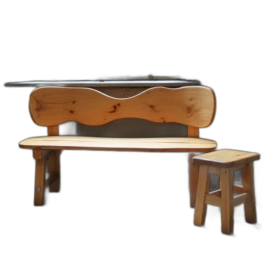 furniture, 3d render, wooden, bench, wavy, design, placed, concrete transparent PNG cut-out