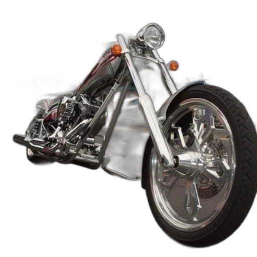 weapon, 3d render, photorealistic, custom, chopper, motorcycle, chrome, accents transparent PNG cut-out