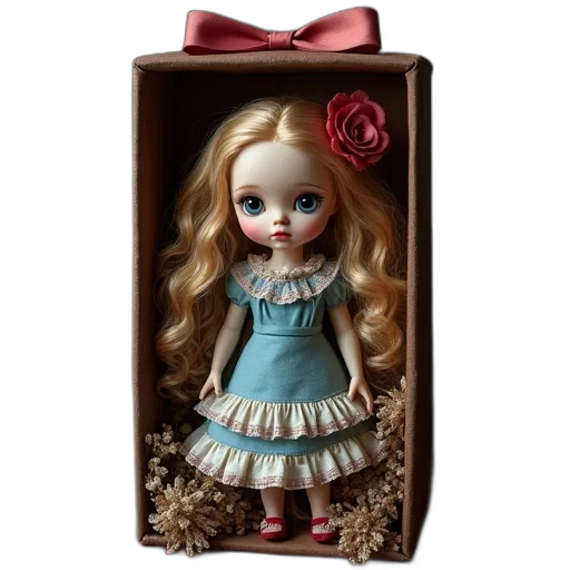 dress, 3d render, photorealistic, cartoon, fantasy art, alice, wonderland, doll transparent PNG cut-out