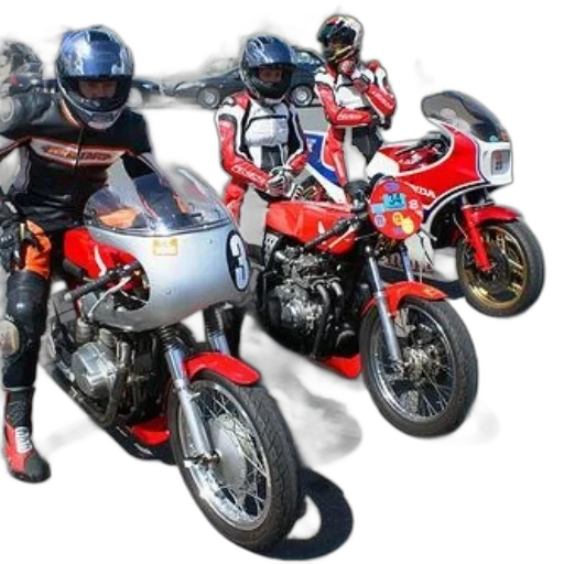photorealistic, 3d render, concept art, three, motorcycle, racers, full, gear transparent PNG cut-out