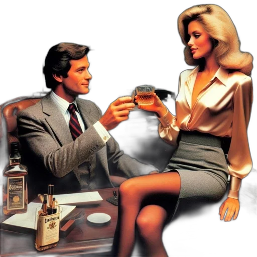 furniture, fire, neon lights, city street, pair, toast, whiskey, vintage-style transparent PNG cut-out