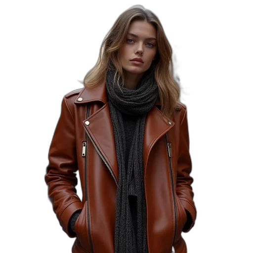 jacket, photorealistic, earth tones, dark, monochrome, golden, model, leather transparent PNG cut-out