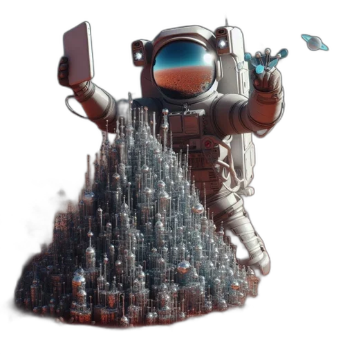 robot, bottle, weapon, concept art, 3d render, cyberpunk, pixel art, outer space transparent PNG cut-out