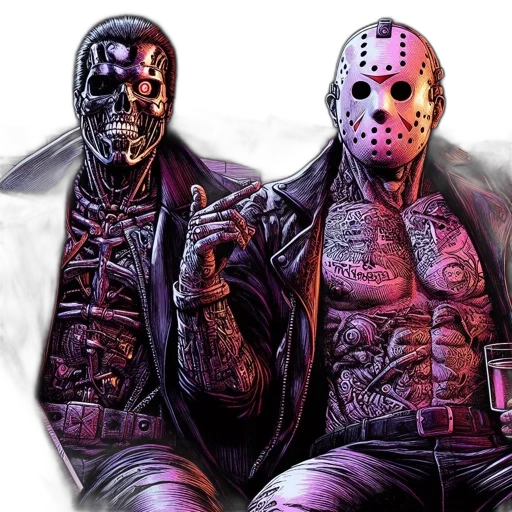 mask, comic book art, concept art, pixel art, photorealistic, two, enigmatic, individuals transparent PNG cut-out