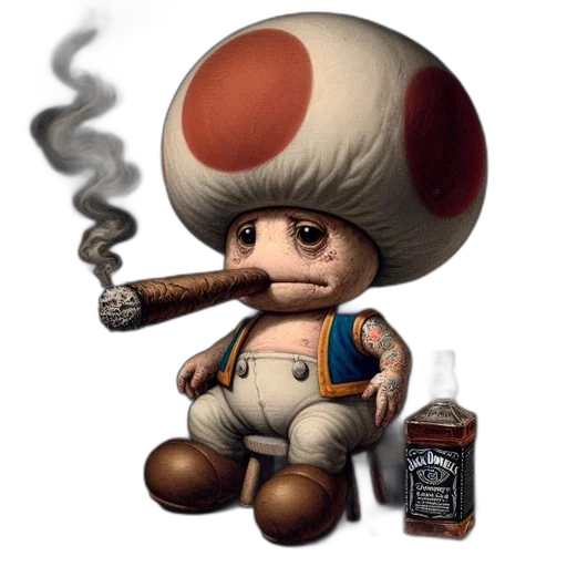 hat, pixel art, concept art, fantasy art, 3d render, anthropomorphic, toad, smokes transparent PNG cut-out