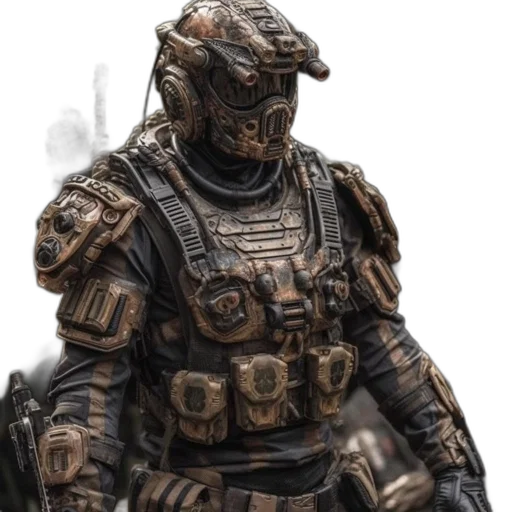 robot, weapon, creature, mask, concept art, 3d render, fantasy art, photorealistic transparent PNG cut-out