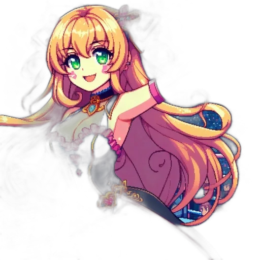 dress, staff, flower, weapon, anime, pixel art, cartoon, watercolor transparent PNG cut-out