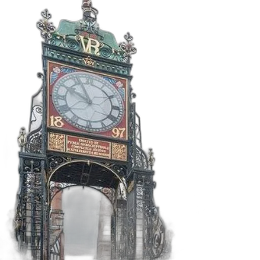3d render, photorealistic, concept art, large, ornate, clock, tower, year transparent PNG cut-out