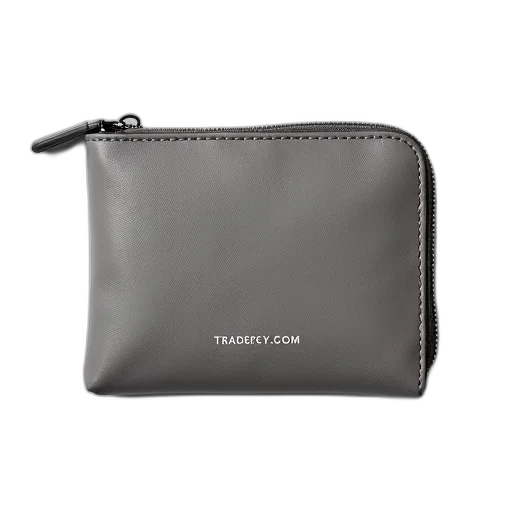 grey, leather, wallet, silver, zipper, closure, displayed, against transparent PNG cut-out