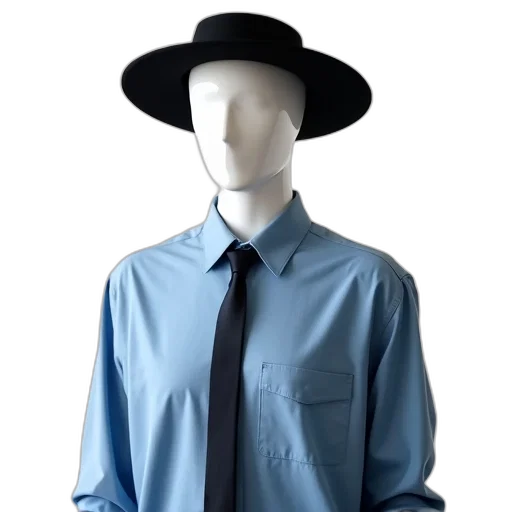 hat, jacket, staff, dress, 3d render, blue, mannequin, dressed transparent PNG cut-out