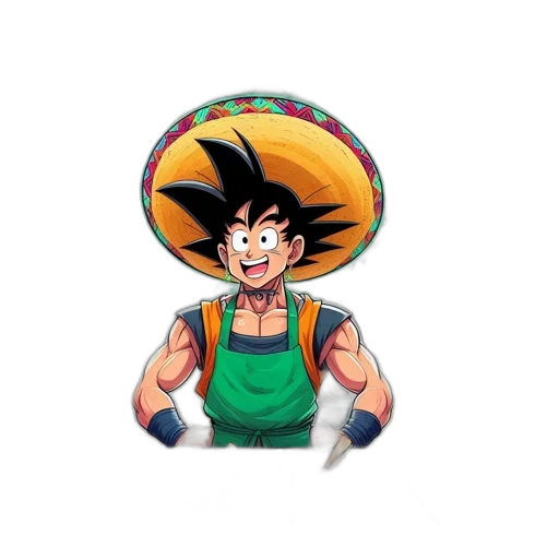 hat, staff, pixel art, concept art, cartoon, anime, animated, goku-inspired transparent PNG cut-out