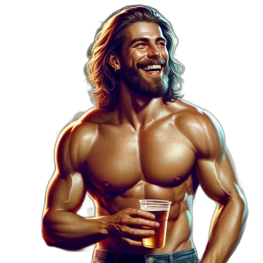 comic book art, fantasy art, concept art, photorealistic, muscular, man, beard, surrounded transparent PNG cut-out