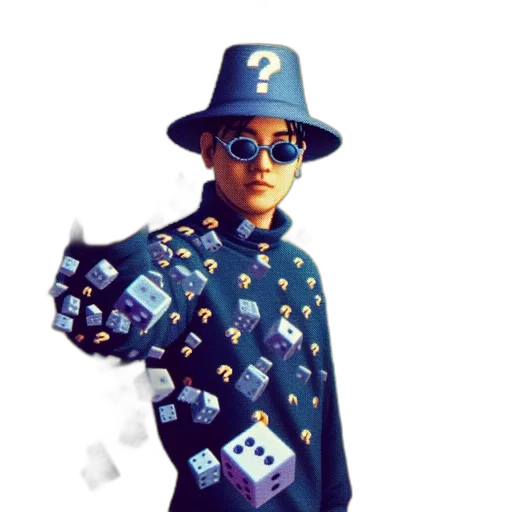 jacket, robot, pixel art, concept art, 3d render, cyberpunk, figure, question-mark transparent PNG cut-out