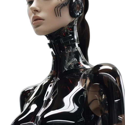 robot, cyberpunk, concept art, 3d render, photorealistic, close-up, stealthy-looking, black transparent PNG cut-out