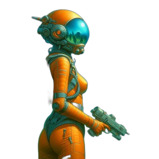 robot, weapon, staff, dress, concept art, cyberpunk, 3d render, fantasy art transparent PNG cut-out