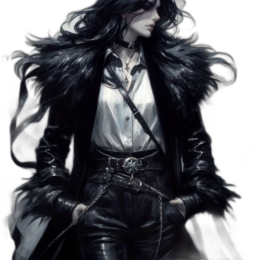 jacket, fantasy art, concept art, comic book art, cyberpunk, dark, monochrome, blue transparent PNG cut-out