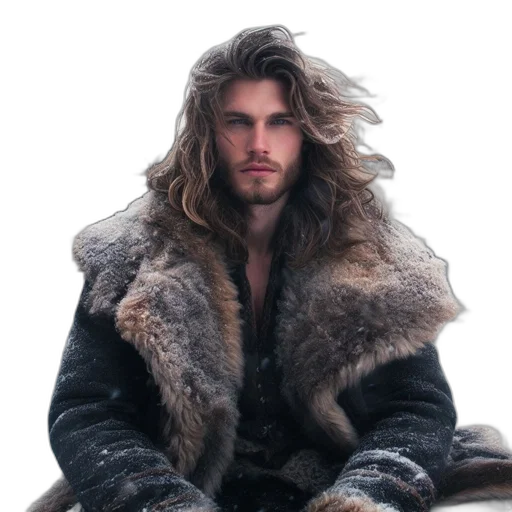 jacket, hair, animal, sword, man, tousled, stands, winter transparent PNG cut-out