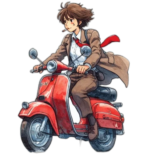 jacket, weapon, car, concept art, anime, watercolor, cartoon, red transparent PNG cut-out