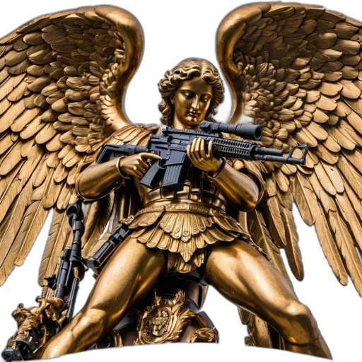 weapon, concept art, golden, angel, statue, intricate, wings, firearm transparent PNG cut-out