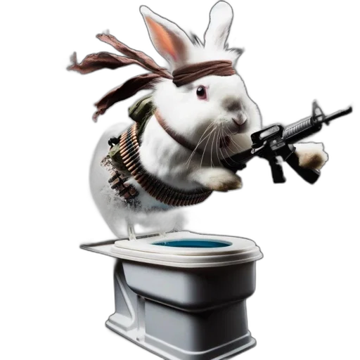 weapon, animal, robot, 3d render, concept art, photorealistic, anthropomorphic, rabbit transparent PNG cut-out