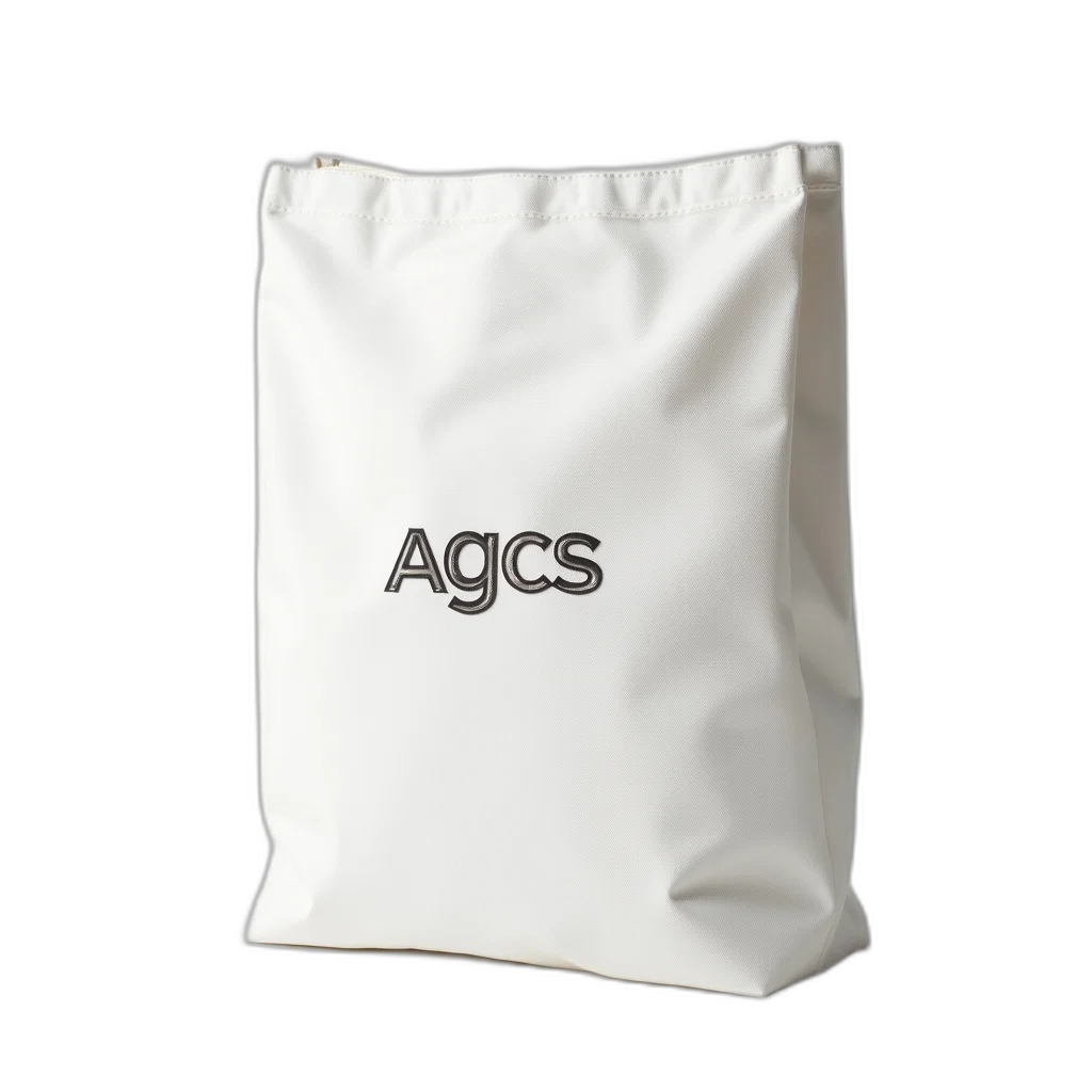 3d render, plain, white, bag, metallic, silver, agcs, logo transparent PNG cut-out