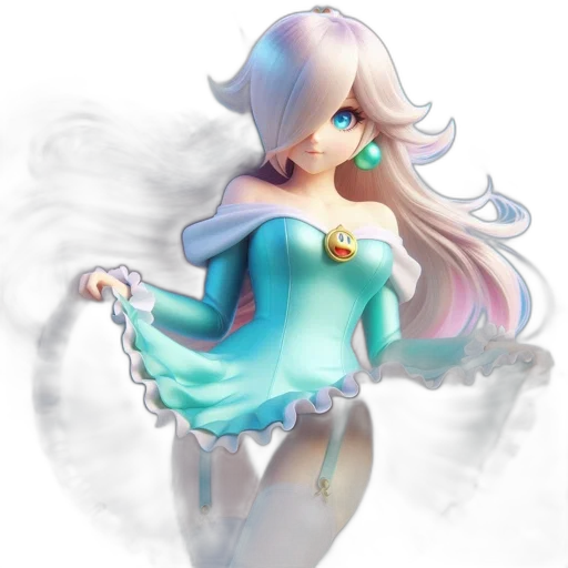 dress, staff, robot, concept art, fantasy art, 3d render, pixel art, underwater transparent PNG cut-out
