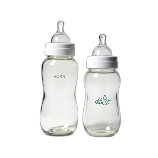 bottle, set, two, glass, baby, bottles, clear, smooth transparent PNG cut-out