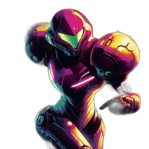 robot, weapon, mask, concept art, comic book art, 3d render, pixel art, neon transparent PNG cut-out