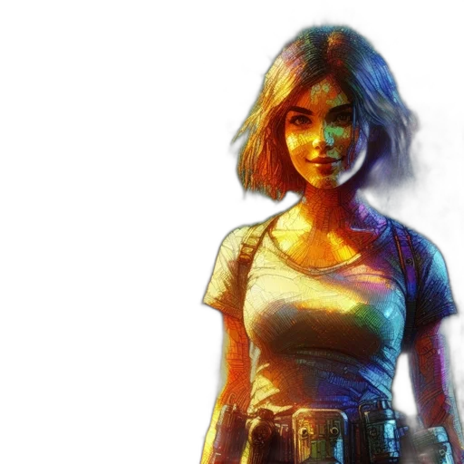 dress, face, weapon, concept art, comic book art, pixel art, fantasy art, colorful transparent PNG cut-out