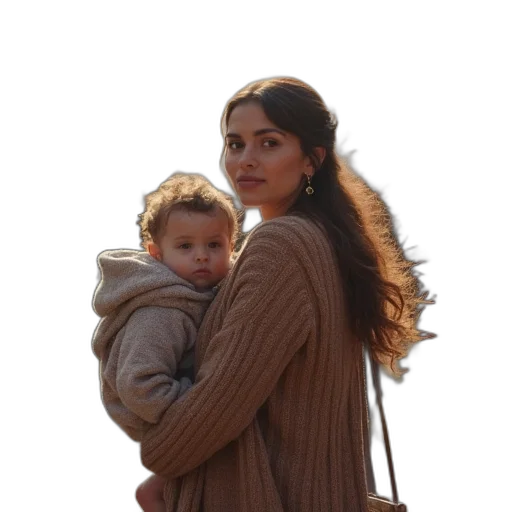 photorealistic, oil painting, young, mother transparent PNG cut-out