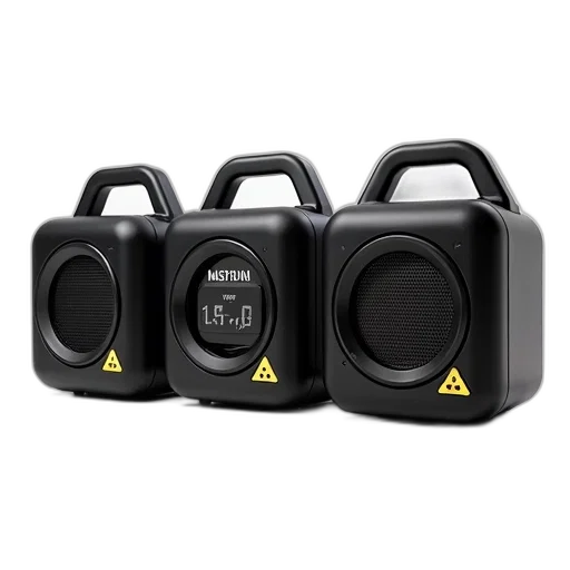 set, three, black, portable, speakers, digital, display, middle transparent PNG cut-out