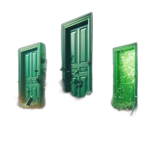 furniture, jewelry, 3d render, concept art, photorealistic, green, three, doors transparent PNG cut-out