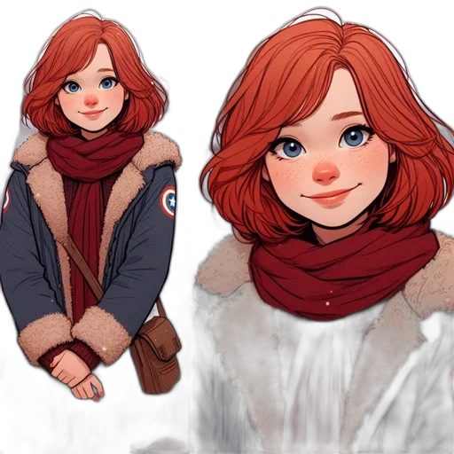 jacket, concept art, watercolor, fantasy art, comic book art, snow, red, blue transparent PNG cut-out