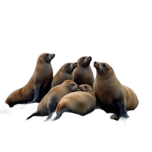 animal, creature, 3d render, concept art, photorealistic, underwater, group, seals transparent PNG cut-out
