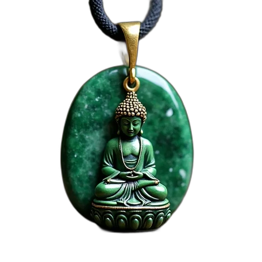 jewelry, photorealistic, green, jasper, necklace, gold, buddha, pendant transparent PNG cut-out